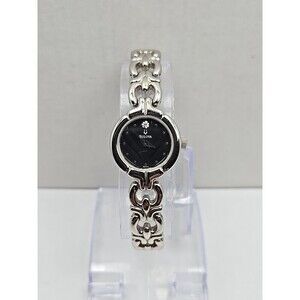 Bulova A3 Womens Diamond Quartz Watch Silver Bracelet Black Dial New Battery
